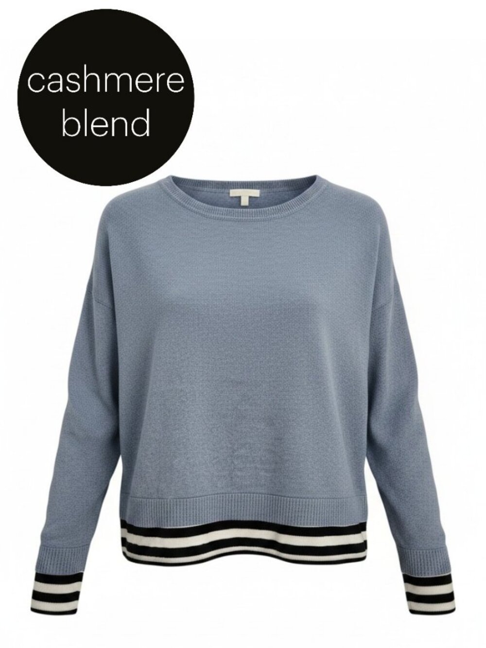 LISA TODD Blue Striped Trim Cotton Cashmere Sweater s